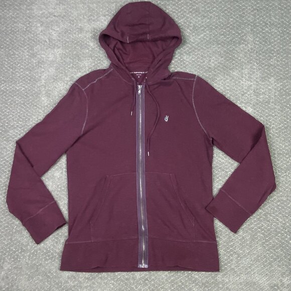 John Varvatos Peace Sign Logo Hoodie Men's Medium Burgundy Full Zip Up - Picture 1 of 13